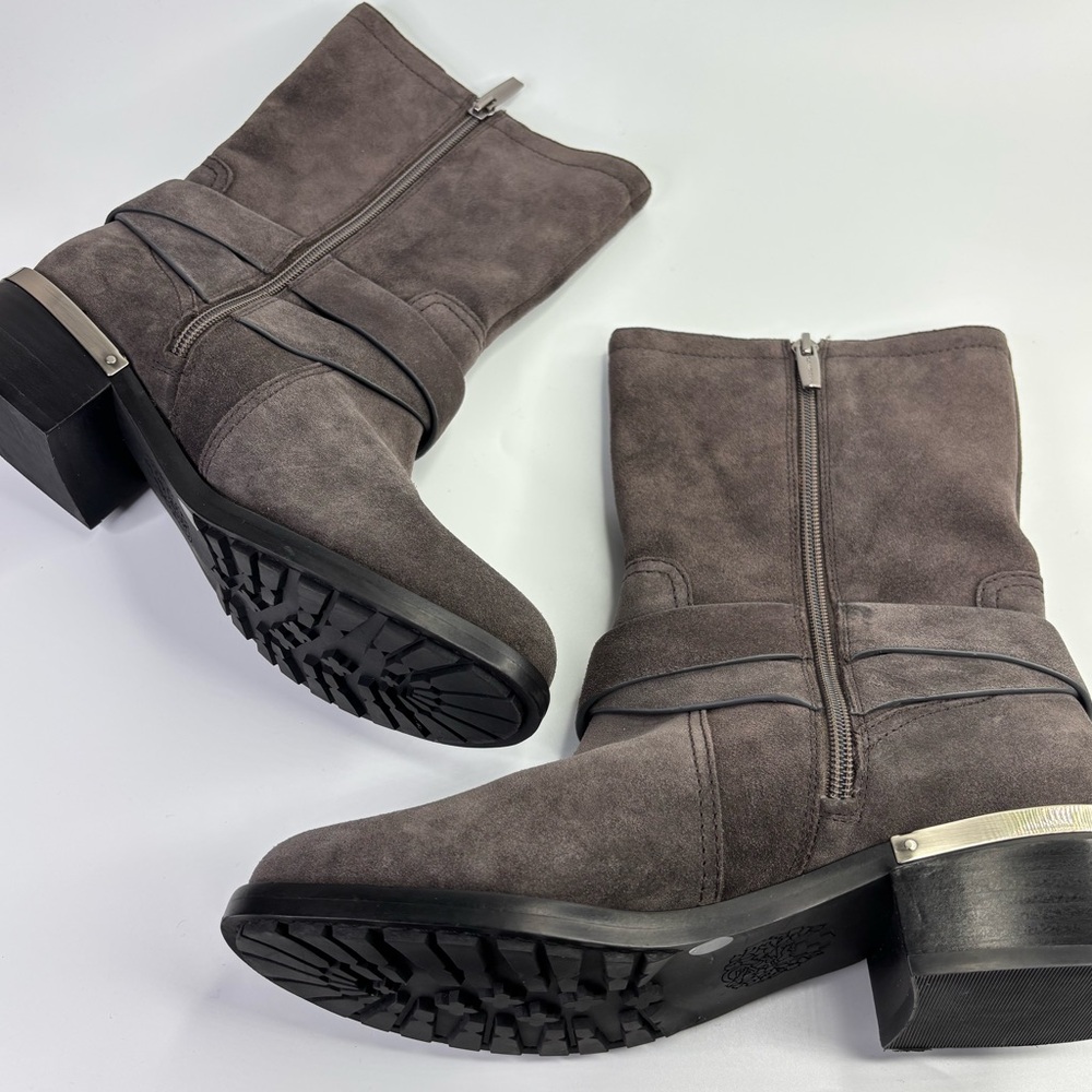 Wethima Suede Mid Calf Boots Vince Camuto Gray Zip Western Festival Fall 8.5 - Picture 2 of 11